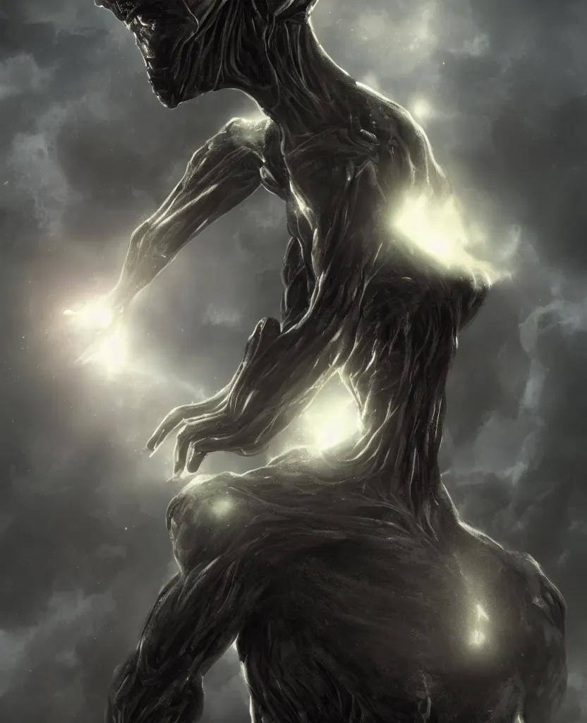 Image similar to a portrait of humanoid alien with a heroic pose, dramatic rim lighting