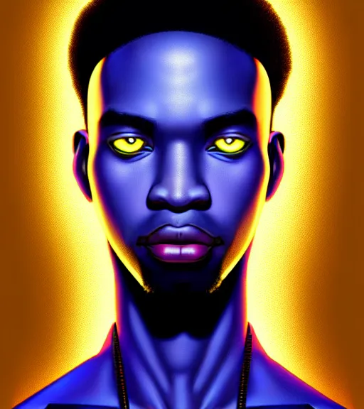 Image similar to symmetry!! african prince of technology, solid cube of light, hard edges, product render retro - futuristic poster scifi, lasers and neon circuits, dark skin man african prince, intricate, elegant, highly detailed, digital painting, artstation, concept art, smooth, sharp focus, illustration, dreamlike, art by artgerm