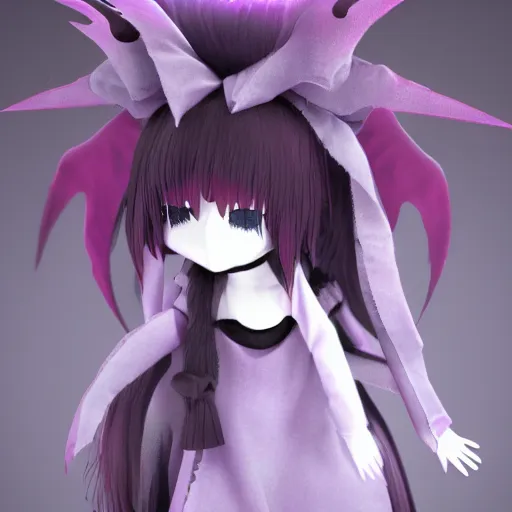 Image similar to cute fumo plush of the dark shadowgirl, a fallen angel who serves the creature of the abyss, vray render