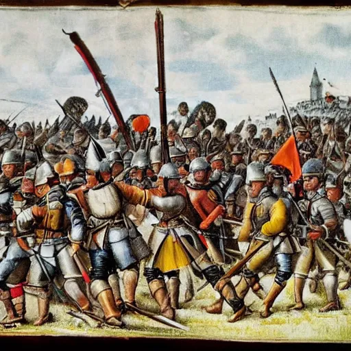 Image similar to Battle of Pavia in 1525, Landsknecht vs Swiss pikemen