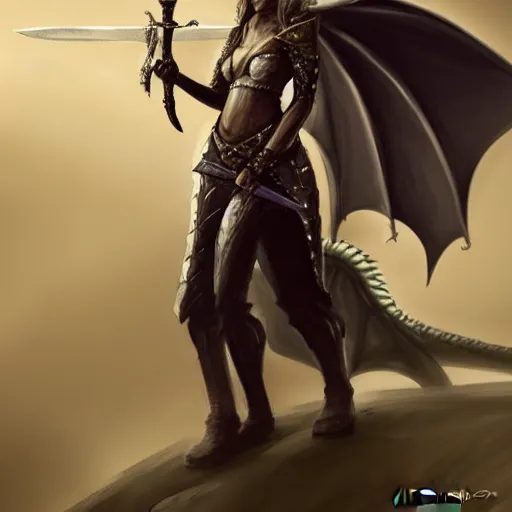 Image similar to a woman holding a sword with a dragon on it, concept art by Nína Tryggvadóttir, tumblr contest winner, fantasy art, official art, concept art, high detail