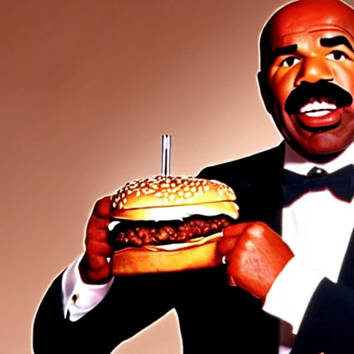Prompt: steve harvey on the set of pulp fiction eating a cheeseburger