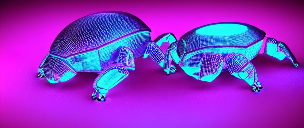 Image similar to hyperrealistic 3d render glowing holographic cyborg scarab! jeweled gorgeous! dramatic purple neon lighting vray high quality low angle hd 8k sharp shallow depth of field