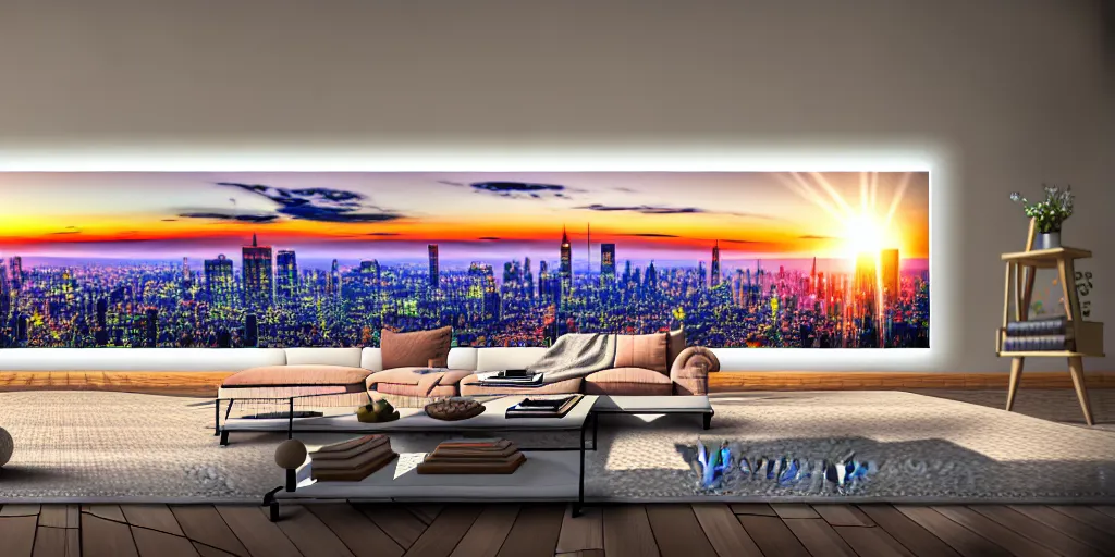 Image similar to Digital illustration. Trending. 4k. panoramic. HDR. Room.