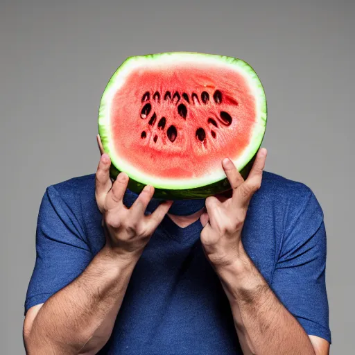 Prompt: portrait photo of matt shadows holding a watermelon, color, studio lighting