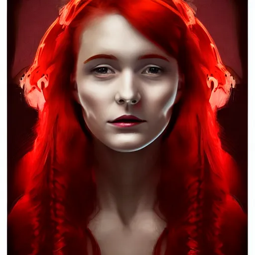 Image similar to a beautiful red haired woman, symmetrical portrait. dieselpunk. 4k hd, digital art, concept art