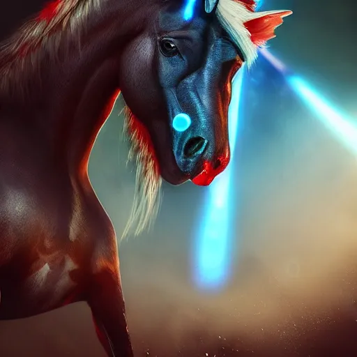 Prompt: lavrov horse mutant, art by alessio albi 8 k ultra realistic, angel wings, lens flare, atmosphere, glow, detailed, intricate, full of colour, led lighting, trending on artstation, 4 k, hyperrealistic, focused, extreme details, unreal engine 5, masterpiece