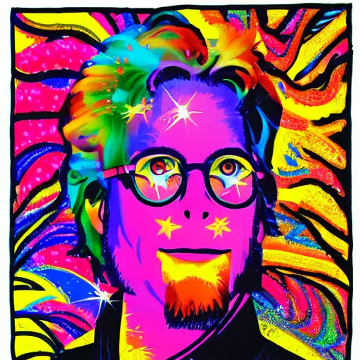 Prompt: Jeff Goldblom in the style of Lisa Frank