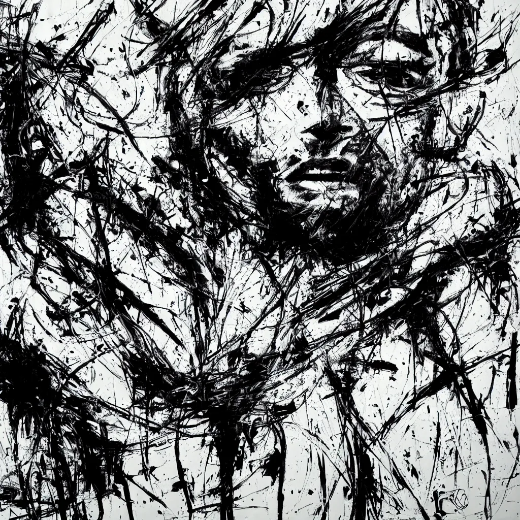 Image similar to abstract expressionism black and white artwork black lines 3 d sculpture painting highly detailed high quality by jackson pollock by russ mills 8 k