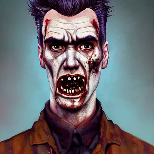 Image similar to portrait of a slim of morrissey as a zombie with a quiff, 7 days to die zombie, fine art, award winning, intricate, elegant, sharp focus, cinematic lighting, rimlight, digital painting, 8 k concept art, art by z. w. gu, art by brom, art by michael hussar, 8 k