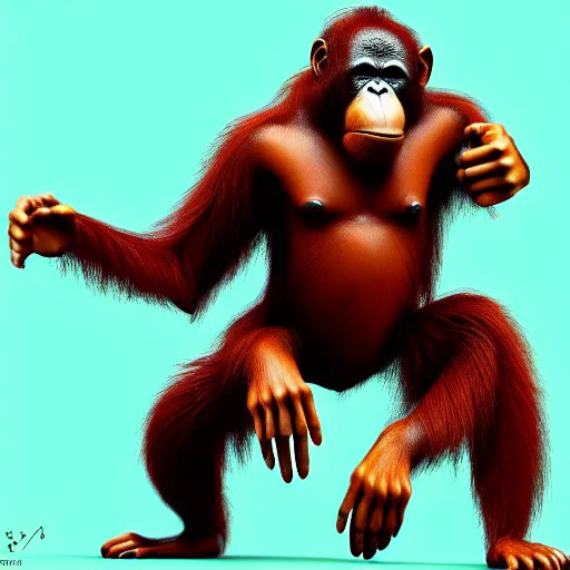 Prompt: orangutan as giga chad, 4 k, high resolution, illustration, badass