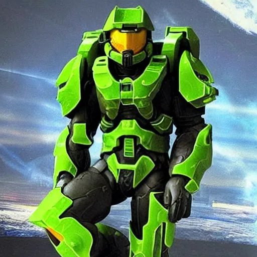 Image similar to “ master chief from the game halo, smoking weed with a joint in his mouth, enjoying the weed. ”