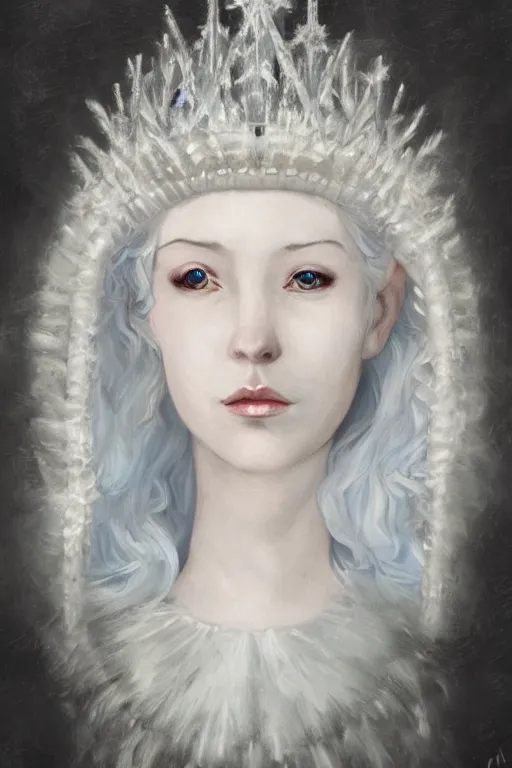 Prompt: Portrait of a frigid Ice Queen in the style of Artstation and Hyacinthe Rigaud