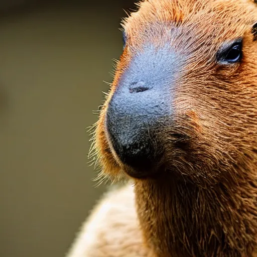 Image similar to a high detail photo of an antropomorphic capybara wearing a suit, subject= duck, subject detail: wearing a suit, photorealism