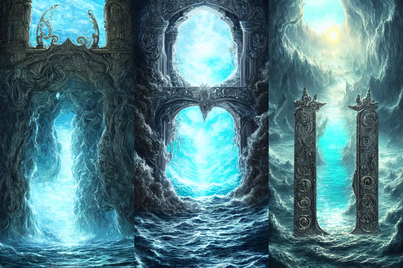 Prompt: The gate to the eternal kingdom of oceans, fantasy, digital art, HD, detailed.