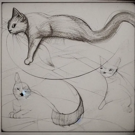 Prompt: da vinci ’ s sketch, depicting the design of cats,