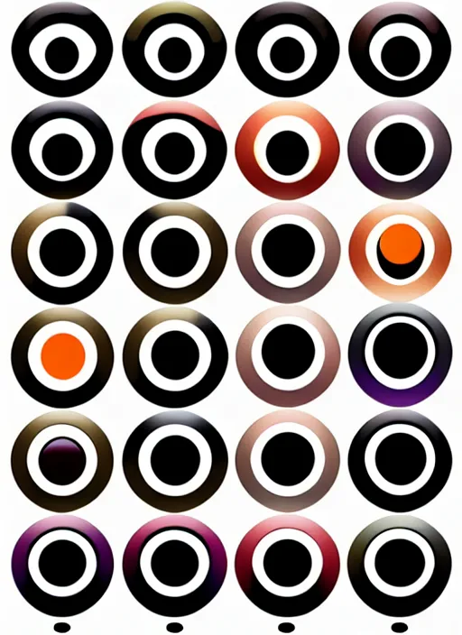 Image similar to diverse eyes!, dot pupils, round pupil, happy human eyes, round iris, advanced art, art styles mix, from wikipedia, grid of styles, various eye shapes