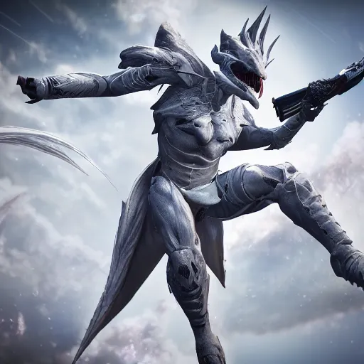 Prompt: lightning white dragon in destiny 2 3 d render