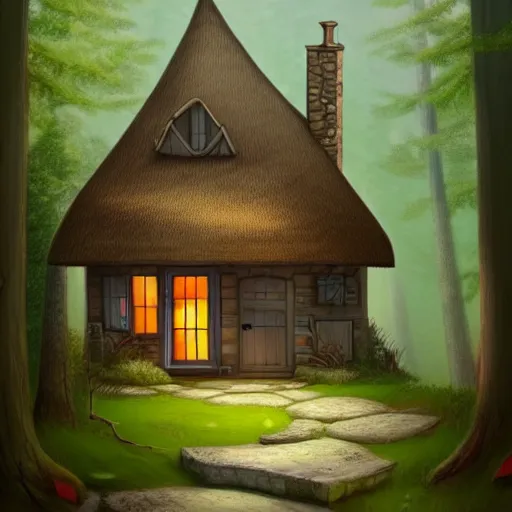 Image similar to a cottage in the woods with a giant notepad door, trending on artstation, detailed digital art, aesthetic!!!!,