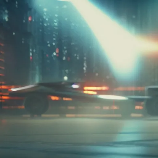 Image similar to flying car in cityscape, blade runner 2049, shallow depth of field medium shot, award winning, gritty, god rays