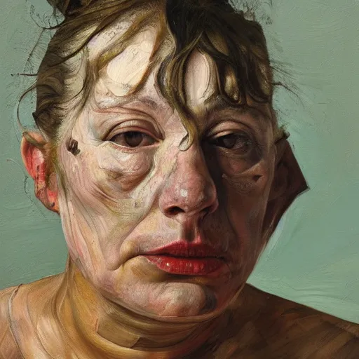 Image similar to high quality high detail painting by lucian freud and jenny saville, hd, mushroom head, turquoise
