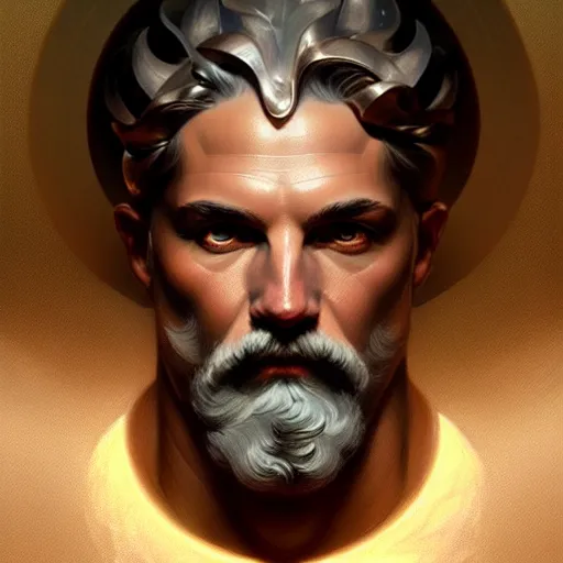 Prompt: portrait of zeus, intricate, elegant, highly detailed, digital painting, artstation, concept art, smooth, sharp focus, illustration, art by artgerm and greg rutkowski and alphonse mucha