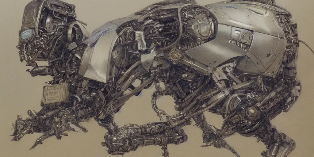 Prompt: a beautiful painting of robot by alan lee, trending on artstation