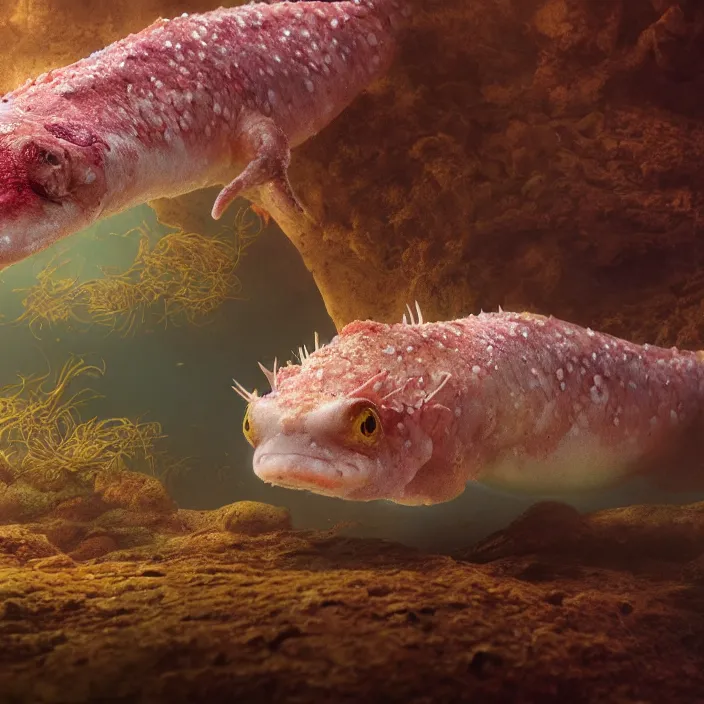 Image similar to axolotl. national geographic. very coherent symmetrical artwork. cinematic, high detail, octane render, 8 k, iridescent accents