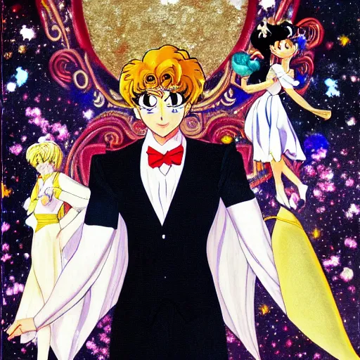 Image similar to sailor moon tuxedo mask renaissance painting