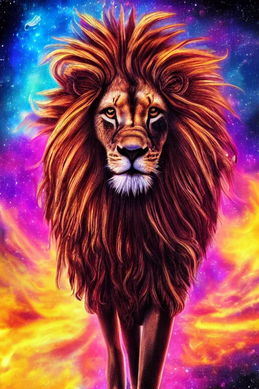 Prompt: a very high ultrarealistic hyper detailed photo of an psychedelic futuristic lion humanoid with dreadlocks in the cosmos