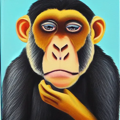 Prompt: Portrait of an Emo monkey holding a camera, oil painting