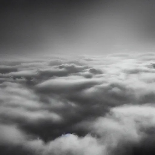 Image similar to an eternal being that lives above the clouds, realistic lighting, aerial view, creepy atmosphere