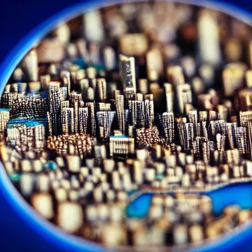 Image similar to microscopic city seen by microscope lens, very detailed