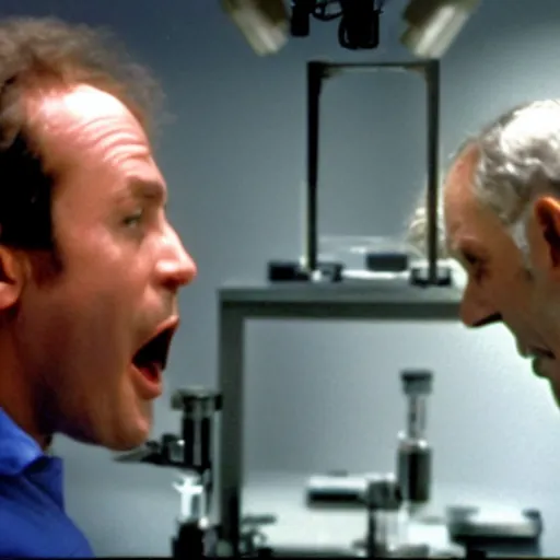 Prompt: filmic extreme close up shot movie still 4 k uhd interior 3 5 mm film color photograph of two scientists arguing and yelling in a lab in antartica