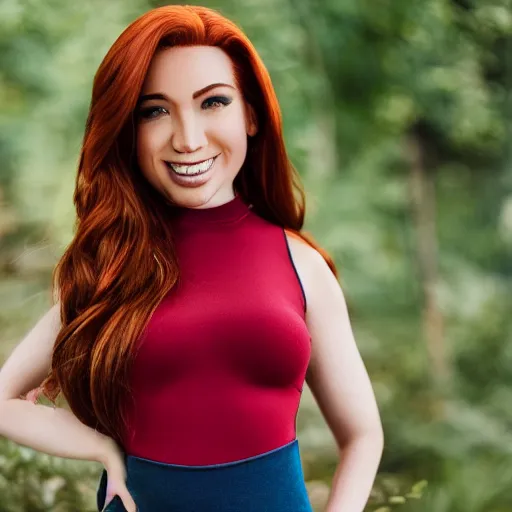 Image similar to photo still of real life kim possible inflated, 8 k, 8 5 mm f 1. 8