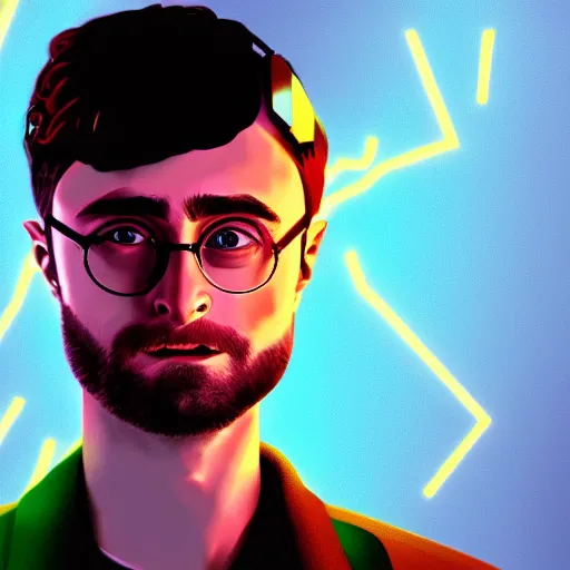 Image similar to cyberpunk daniel radcliffe as the leader of a futuristic communist nation, cybernetics, sharp lines, digital, artstation, colored in