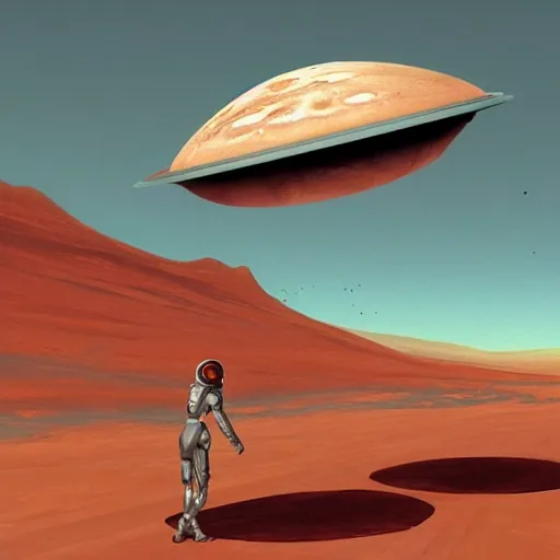 Image similar to illustration of spaceship landing on mars by coby whitmore trending on artstation digital art
