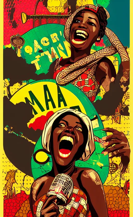 Image similar to mama africa laugh at her child!!! pop art, pixel, bioshock, gta chinatown, artgerm, richard hamilton, mimmo rottela, julian opie, aya takano, hyperdetailed, intricate