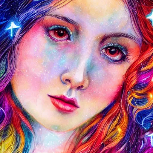Image similar to Detailed Complex Colorful Magical Enchanted portrait of a Delicate Beautiful Celestial Creature of Light, Attractive, Beautiful, Seductive, Innocent, Pure, 4k, photorealistic