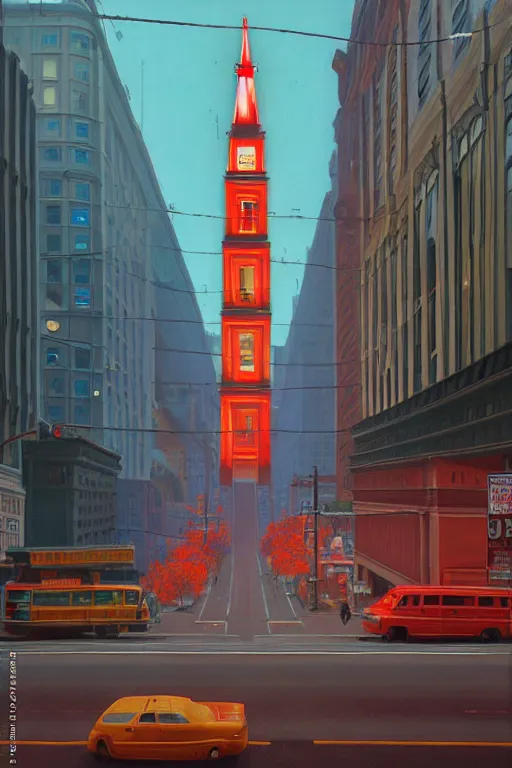 Prompt: Market Street, San Francisco; oil on canvas by Klaus Bürgle and Imperial Boy and Simon Stålenhag; Ultra-Realistic 3D Depth Shading