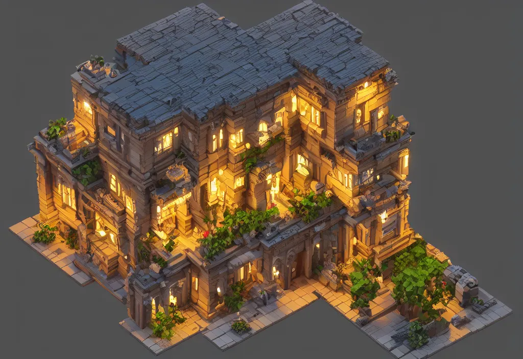 Image similar to magicavoxel house, magicavoxel cinematic lighting, 4k