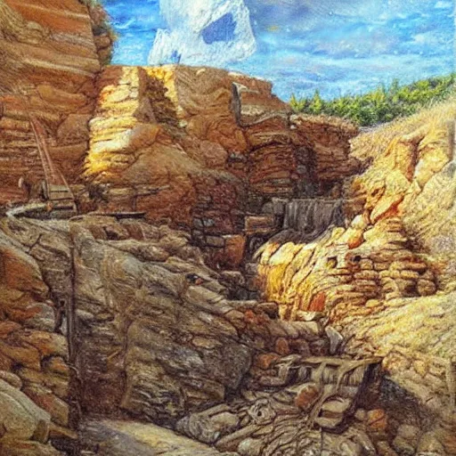 Image similar to old gold mine, art by james gurney, high details