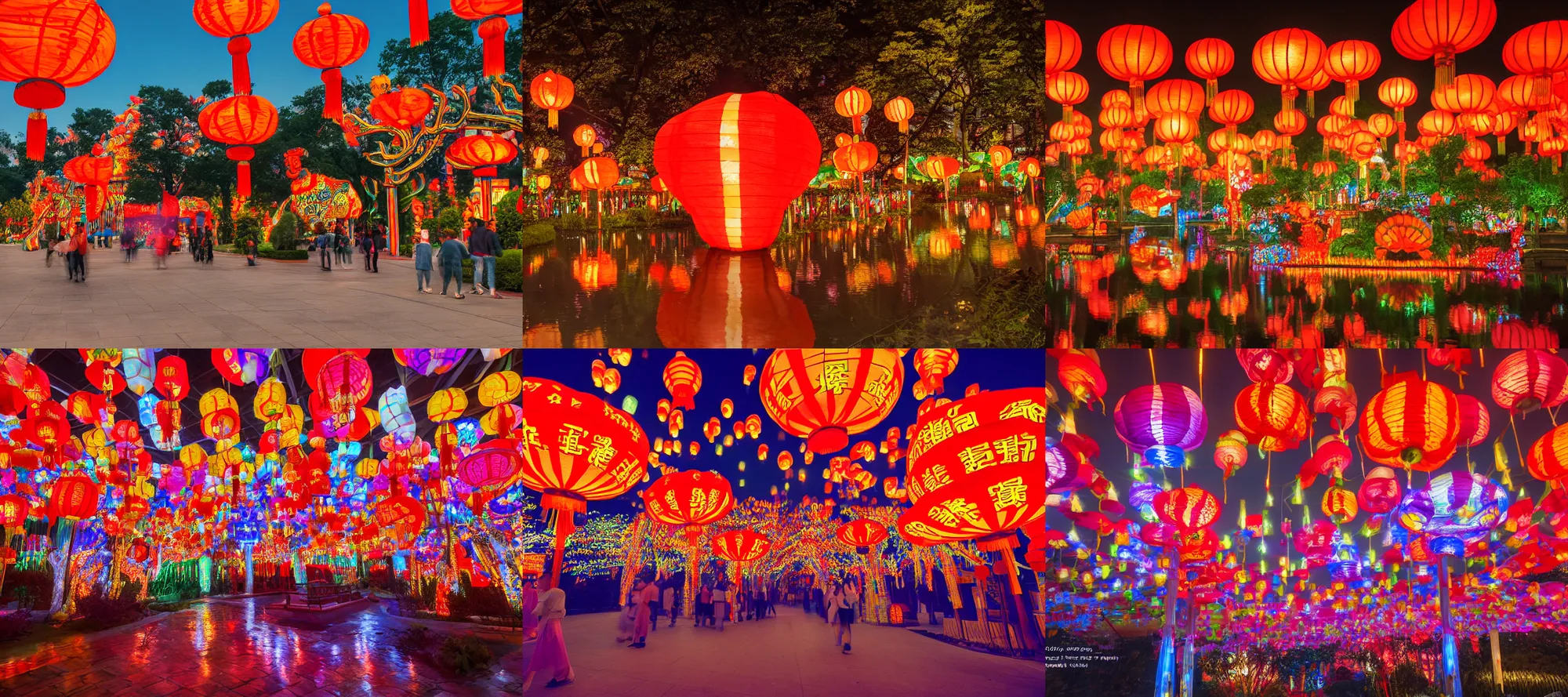 Prompt: chinese lantern festival, 50mm photograph, vintage photography, hyperrealistic, photoreal, unreal engine, 8k