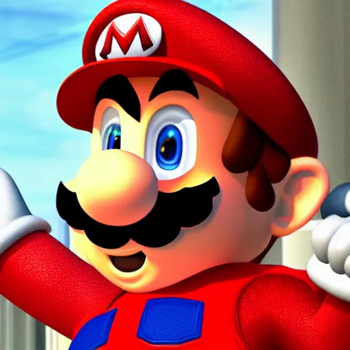 Image similar to Hyper realistic photo of Mario. Extremely detailed. Beautiful. 4K. Award winning