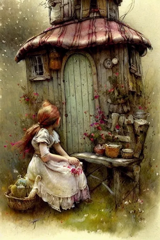 Image similar to (((((1950s fairy tale gypsy cottage . muted colors.))))) by Jean-Baptiste Monge !!!!!!!!!!!!!!!!!!!!!!!!!!!