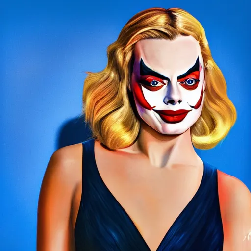 Prompt: margot robbie portrait with red clown nose, space in the background, realistic facial features, beautiful face, sharp, 4k, HD