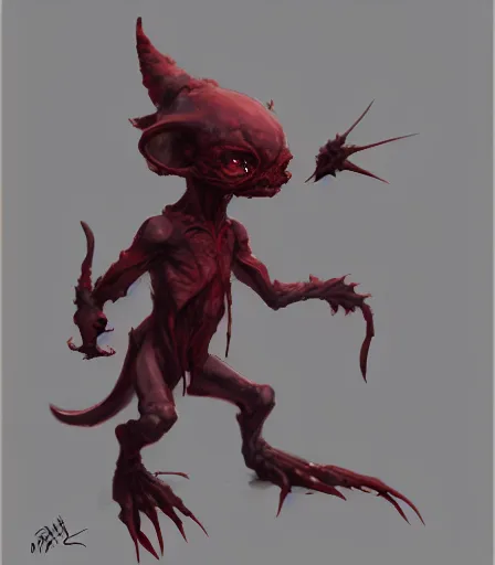 Image similar to Concept art of an adorable blood gremlin, by Stanley Artgerm Lau, WLOP, Rossdraws, James Jean, Andrei Riabovitchev, Marc Simonetti, and Greg Rutkowski, trending on artstation