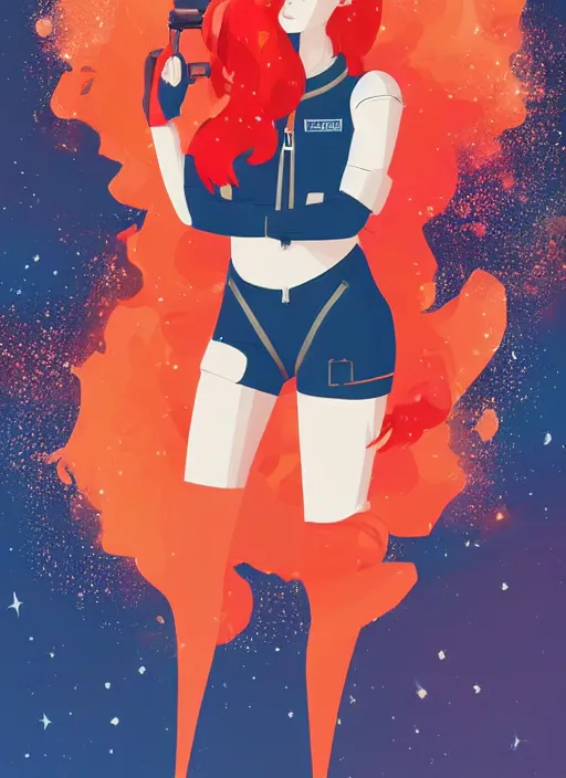 Image similar to a beautiful woman with red hair floating in space. she is an astronaut, wearing a space suit. clean cel shaded vector art. shutterstock. behance hd by lois van baarle, artgerm, helen huang, by makoto shinkai and ilya kuvshinov, rossdraws, illustration, art by ilya kuvshinov