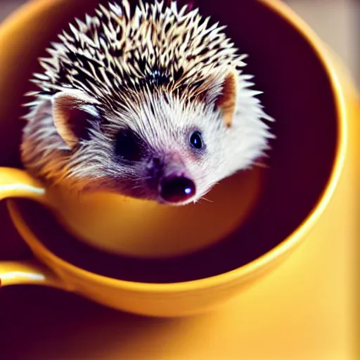 Image similar to baby hedgehog in a teacup, photography, minimalistic