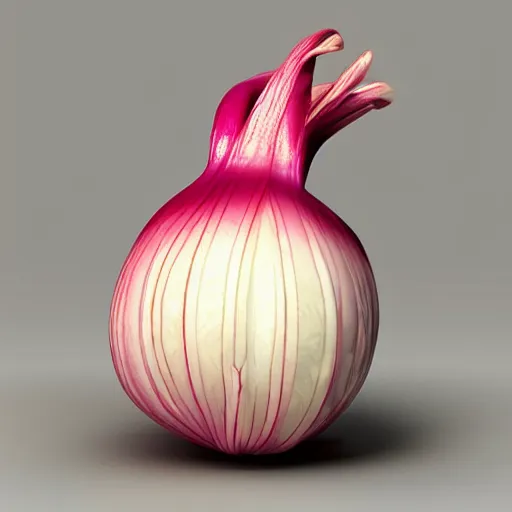 Image similar to 3d render, onion crying art, 2d